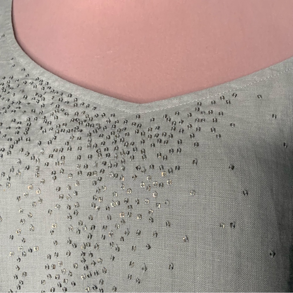 Eileen Fisher lined embellished 100% linen dress. - Picture 9 of 13